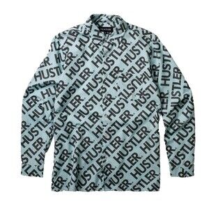 Reason Men's Hustler Logo Light Blue Long Sleeve Oxford Button Down Shirt Size L